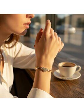 Chunky Gold Plated Link Chain Heart Charm Bracelet Women Adjustable
